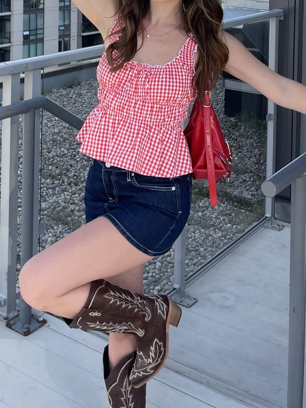 Sunday Best Aritzia Helena Poplin Cotton Red Gingham Ruffle Peplum Tank Top - Picture 4 of 12